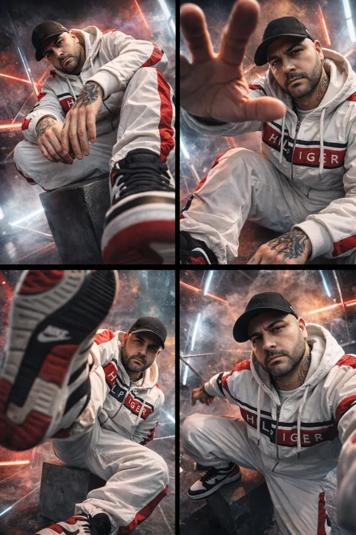 Four-panel streetwear portrait study